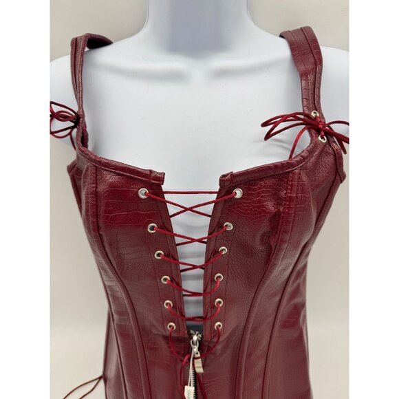Charmian Womens Irresistible Fashion Corset Thong Matching Set Sz S Red Croc NWT - Picture 7 of 13